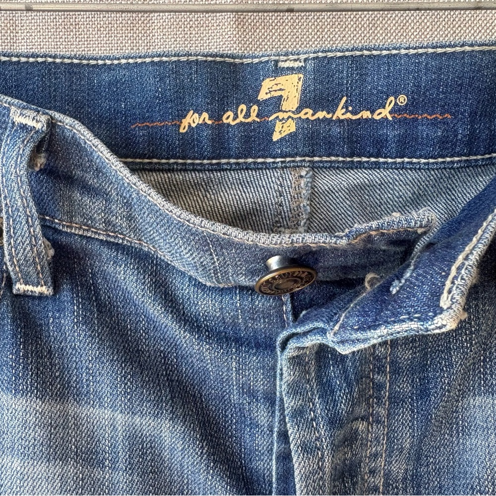 7 For All Mankind Blue jeans micro Mini Skirt with Orange Accents size 29 y2k